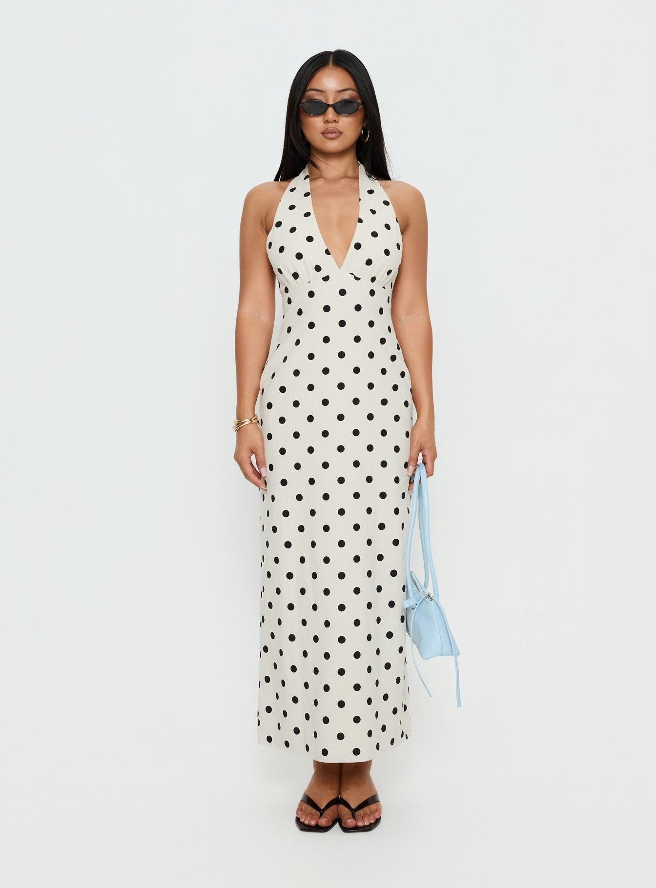 Delphinia Halter Maxi Dress Cream Polka Dot