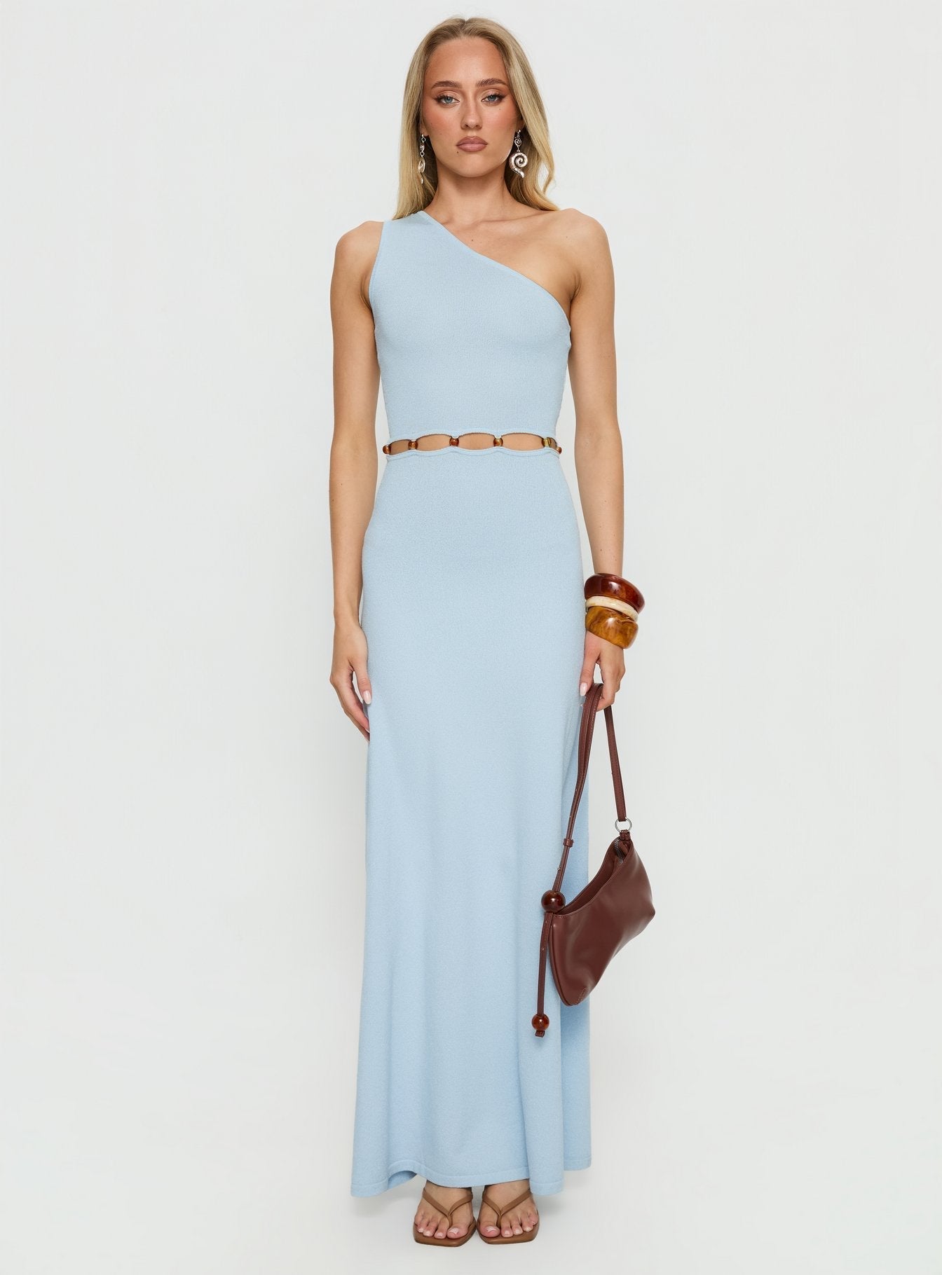 Elianora Asymmetrical Beaded Maxi Dress Blue