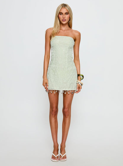 We Made It Strapless Sequin Mini Dress Green