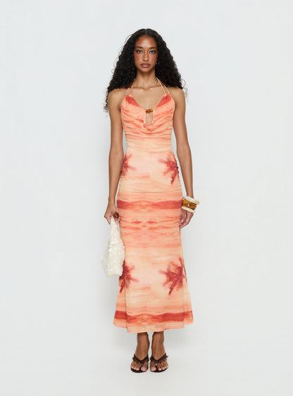 Jazina Keyhole Maxi Dress Orange Multi