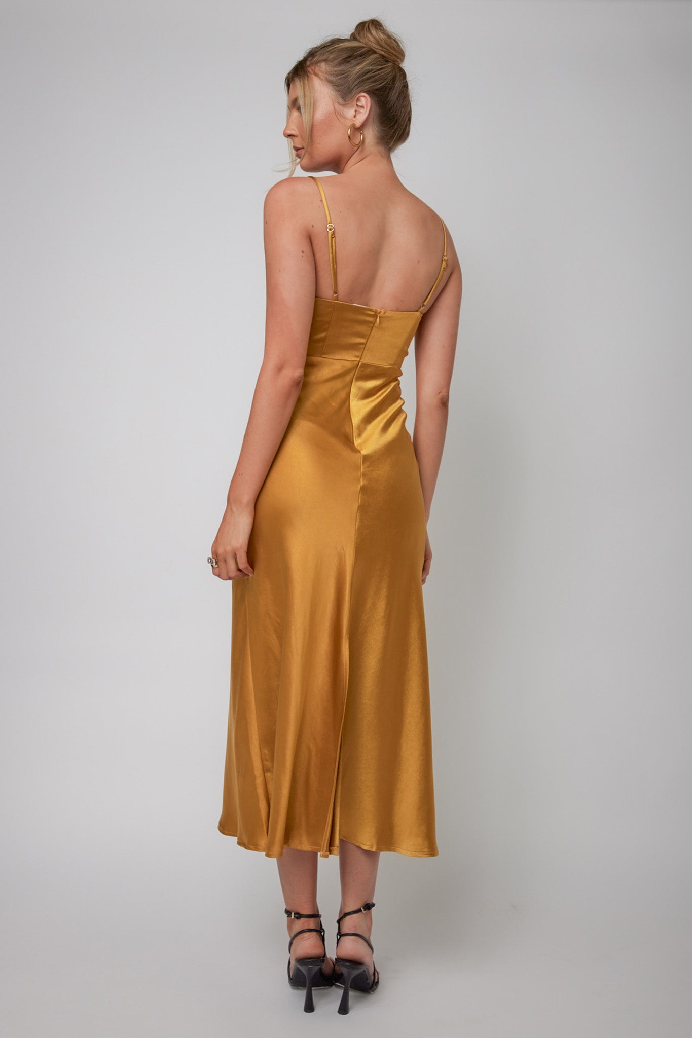 Infinity Pintuck Bust Midi Dress Mustard
