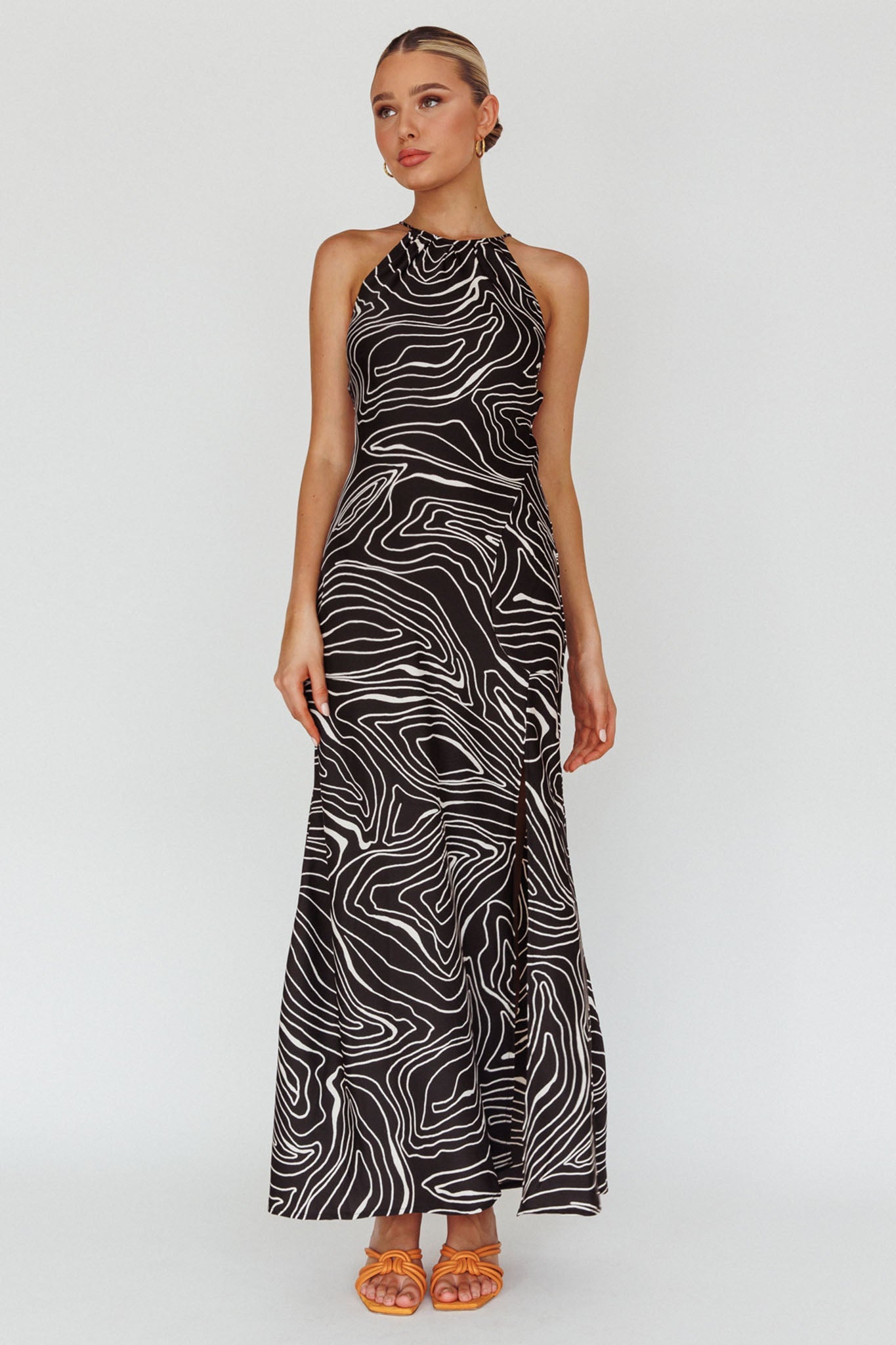 Onella Halterneck Laced Back Maxi Dress Ripple Black