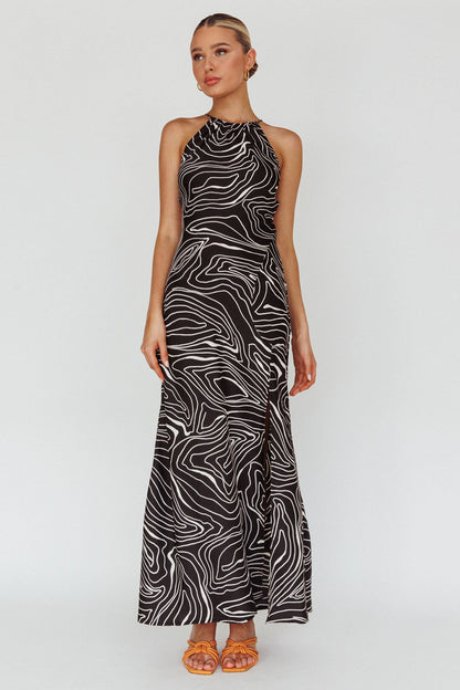 Onella Halterneck Laced Back Maxi Dress Ripple Black