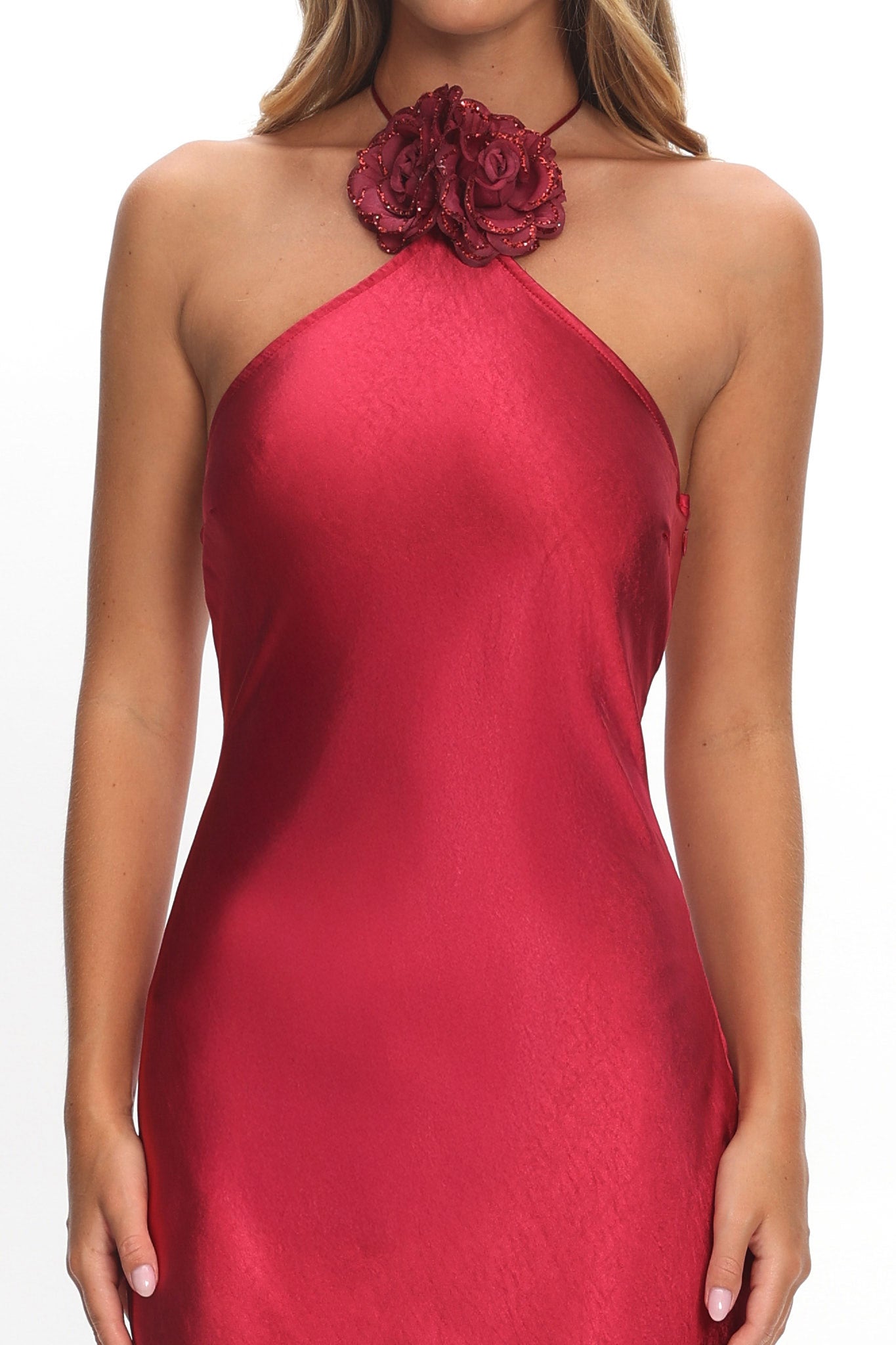 High Roller Flower Decoration Halter Dress Wine
