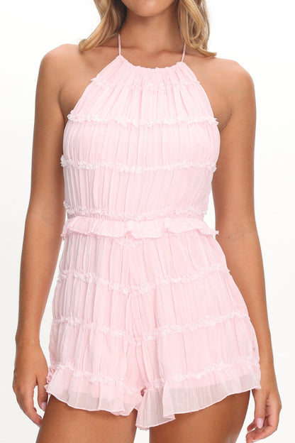 Hannita Smocked Halter Romper Pink