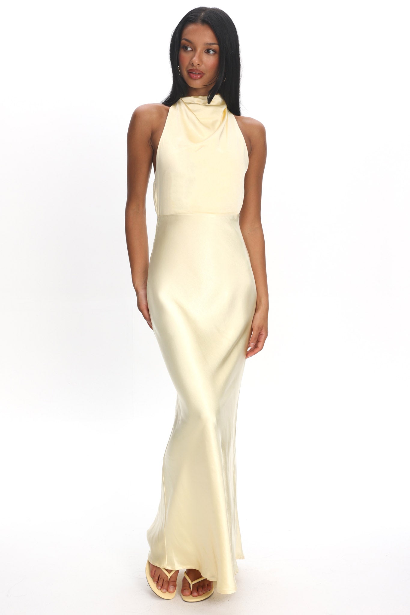 Gelato Pearl Strap Halter Maxi Dress Butter