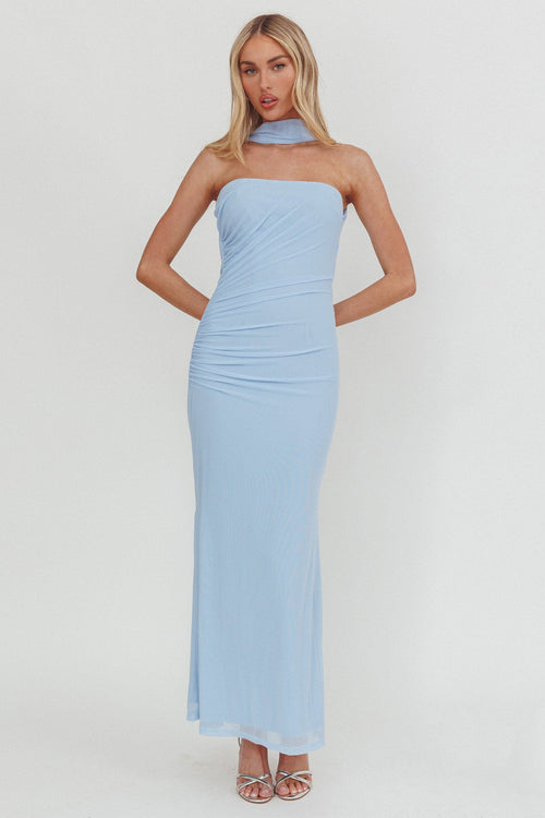 Truth Be Told Reverse Halter Maxi Dress Blue