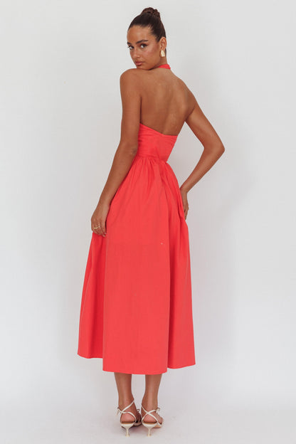 Get My Attention Halterneck Maxi Dress Red