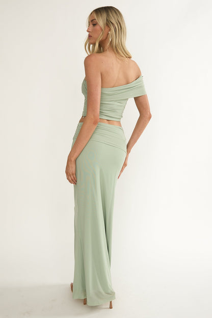 Gala Ruched Waist Maxi Skirt Sage