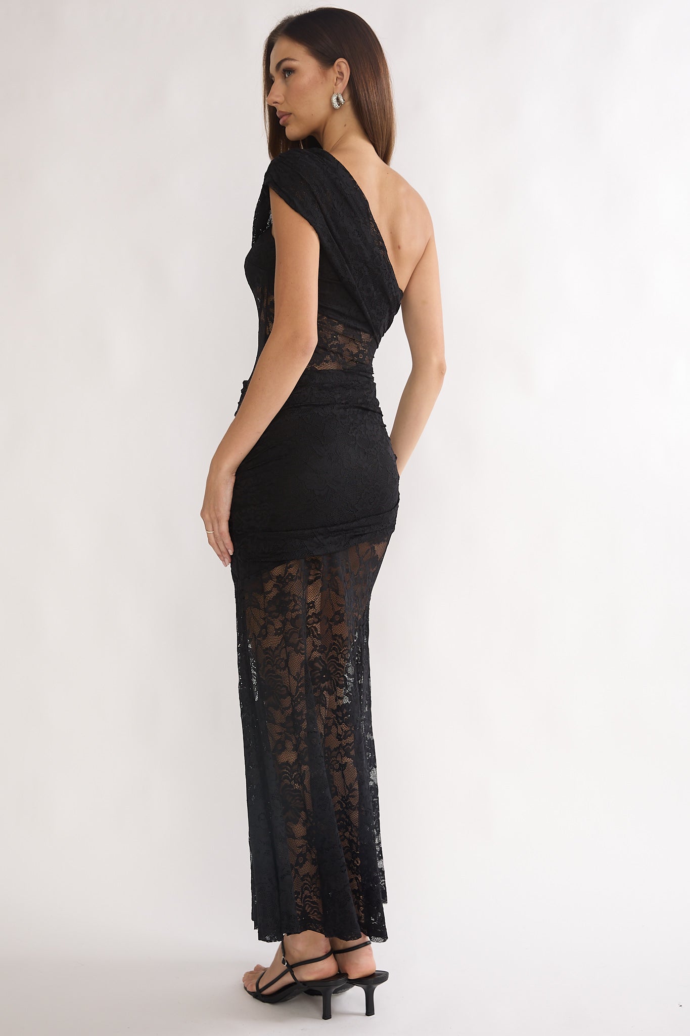 Gala One-Shoulder Maxi Dress Lace Black
