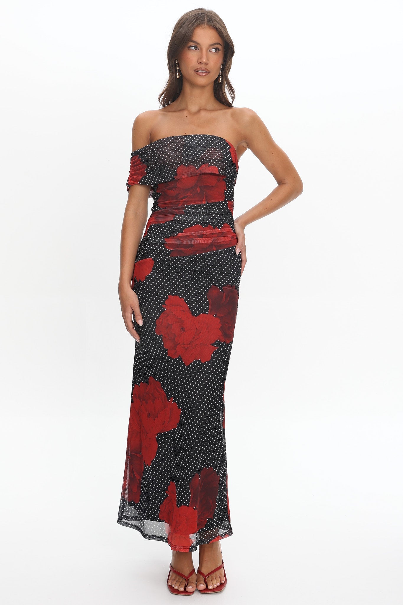 Gala One-Shoulder Maxi Dress Rose Black