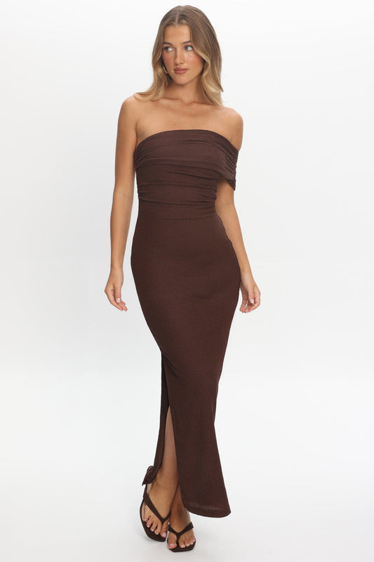 Gala One-Shoulder Maxi Dress Chocolate