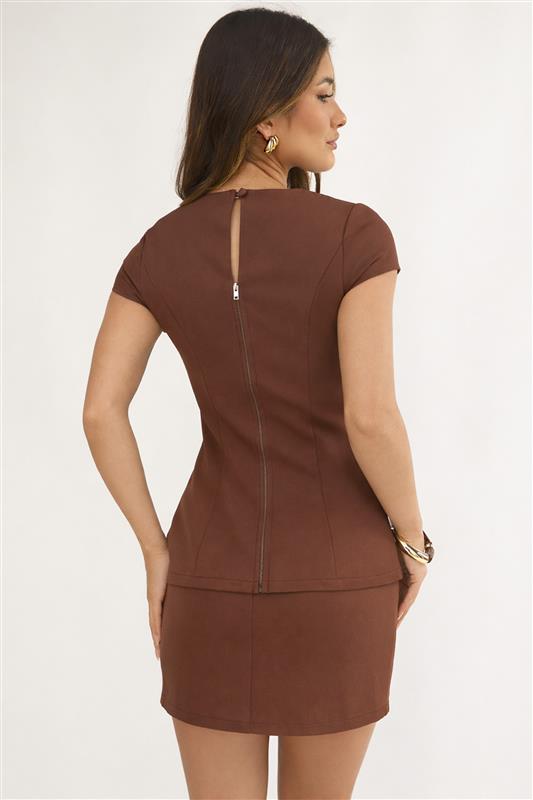 Arlina Gold Button Mini Skirt Chocolate