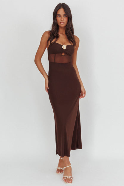 Such A Libra Sheer Bodice Maxi Dress Chocolate
