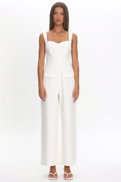 Atheena Faux Pocket Jumpsuit White