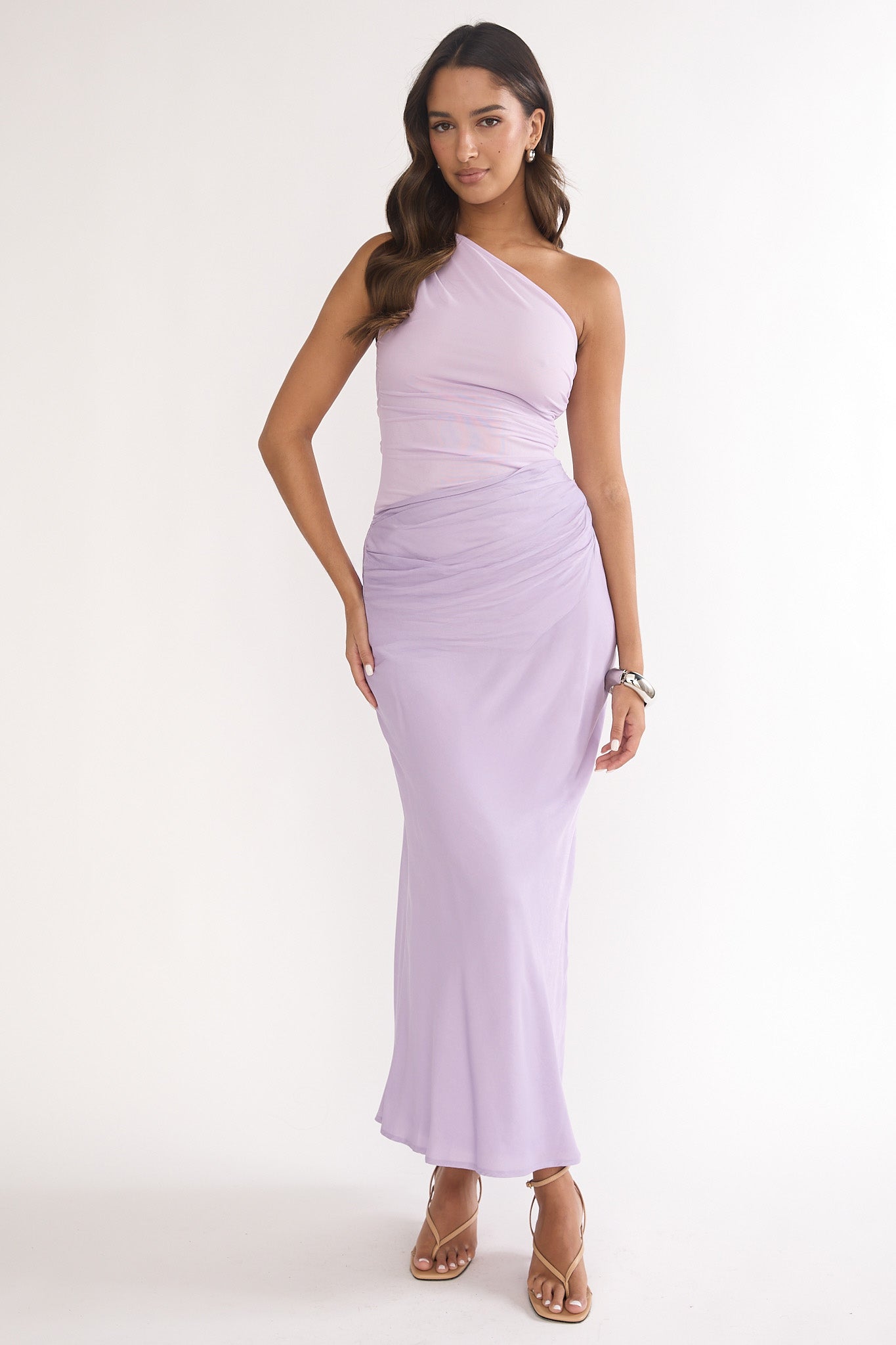 Divina One-Shoulder Gathered Waist Maxi Dress Lilac