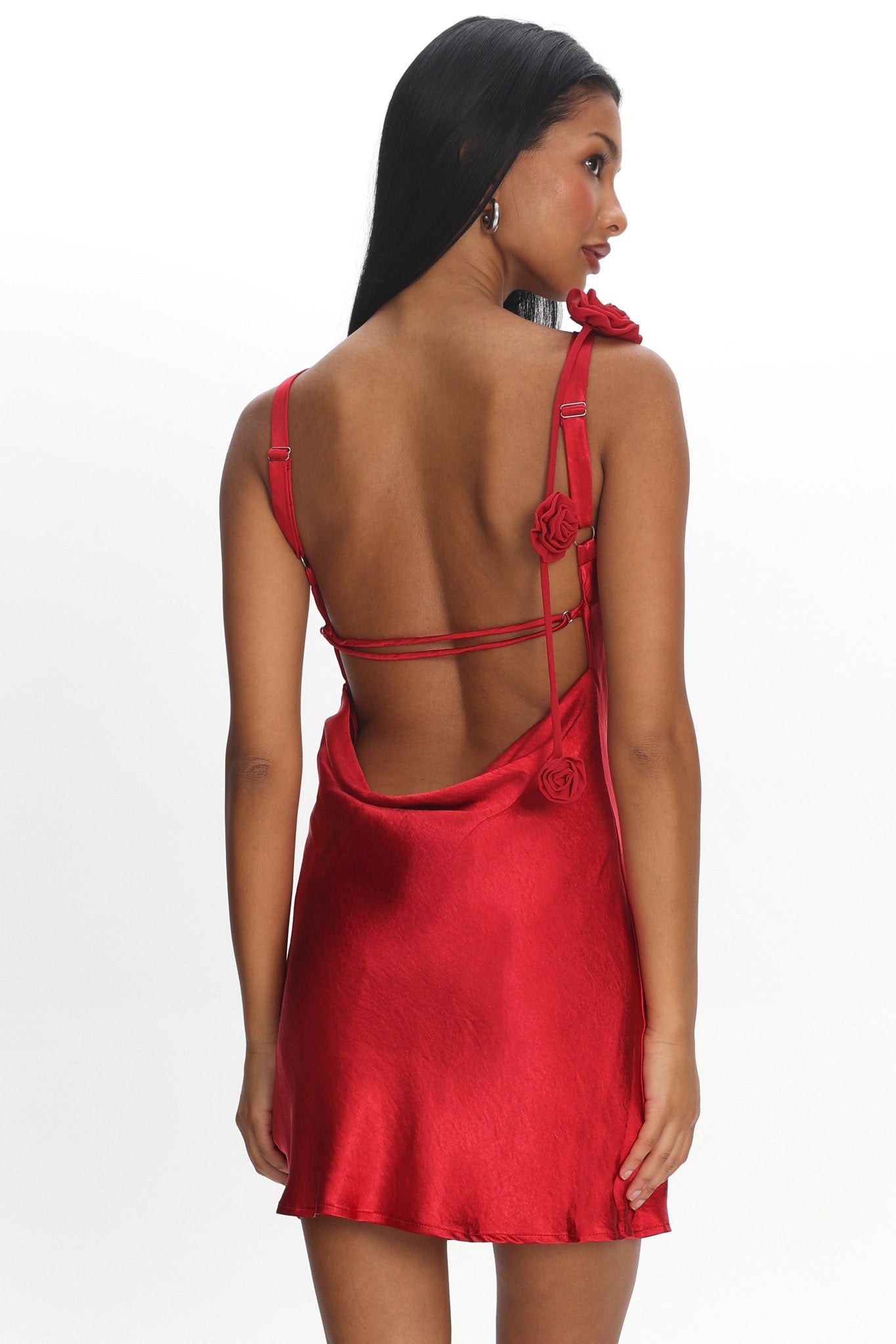 Collecting Memories Backless Rosette String Mini Dress Red