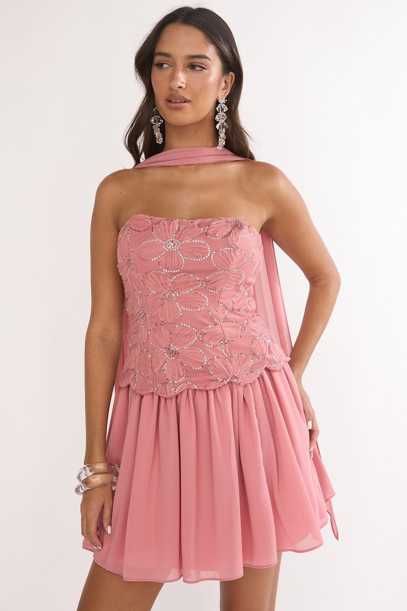Sunset Serenade Elasticated Waist Mini Skirt Rose