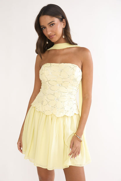 Sunset Serenade Elasticated Waist Mini Skirt Yellow