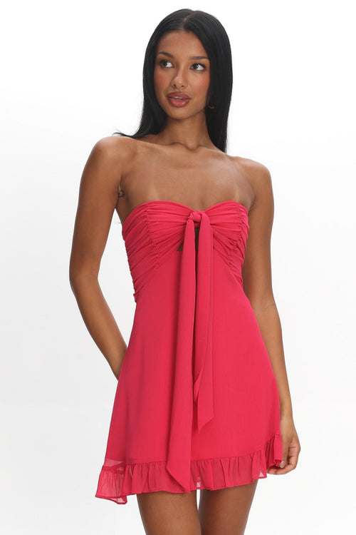 Gloria Day Tied Bust Strapless Mini Dress Raspberry