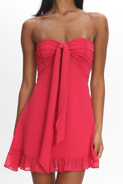 Gloria Day Tied Bust Strapless Mini Dress Raspberry