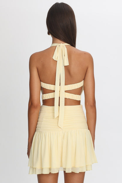 Savina Sheer Bodice Mini Dress Lemon