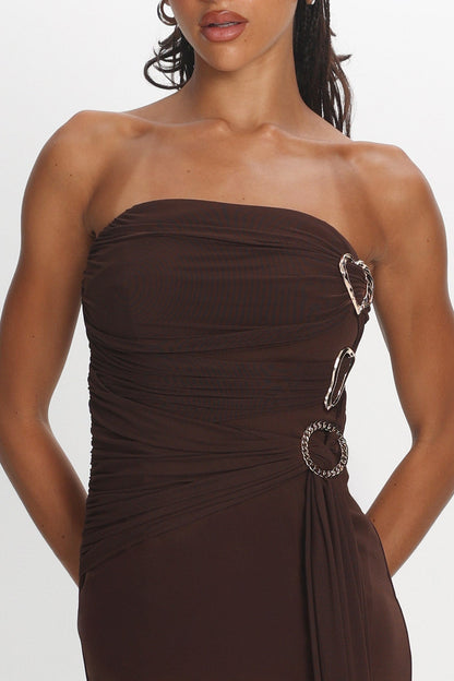 Karla Strapless Buckle Maxi Dress Coffee