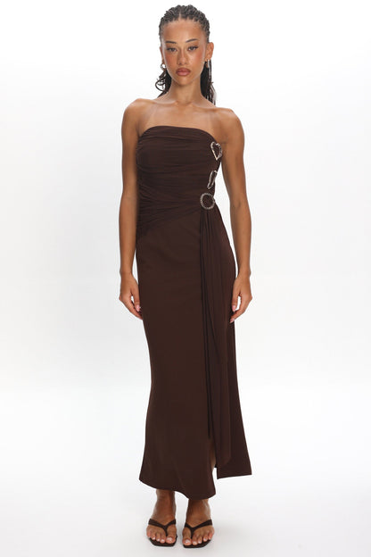 Karla Strapless Buckle Maxi Dress Coffee