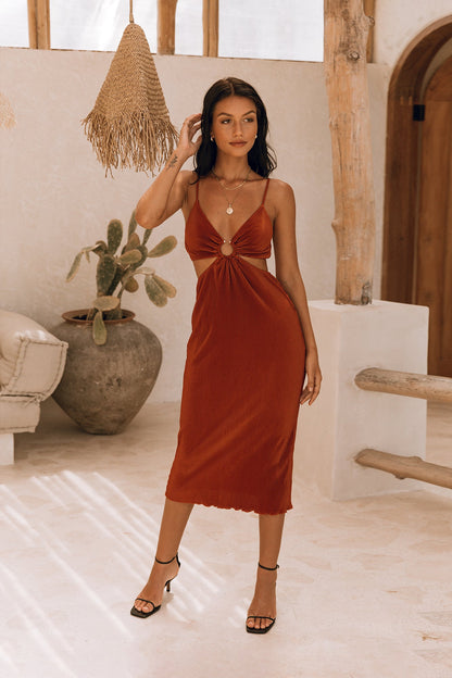 On My Way Midi Dress Rust
