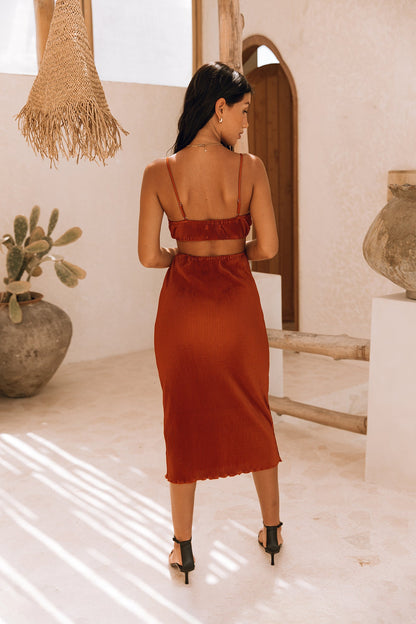 On My Way Midi Dress Rust