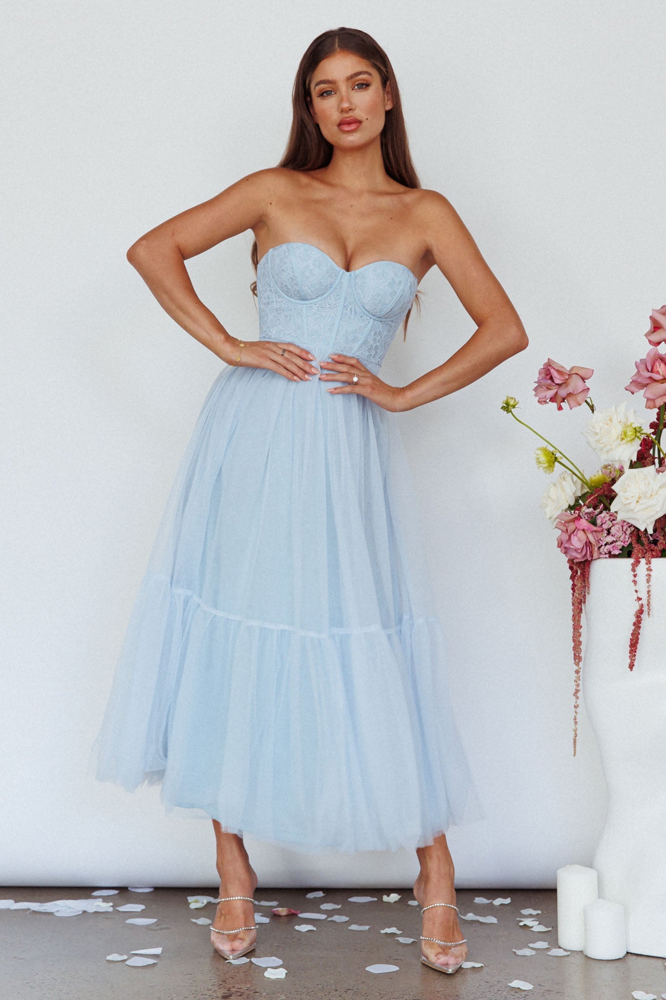Dancing With Me Sweetheart Tulle Midi Dress Blue