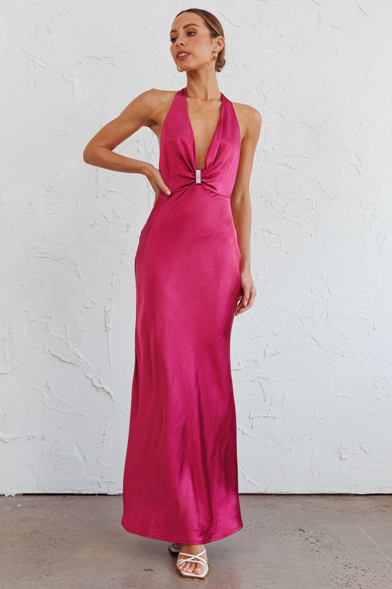 Oasis Diamante Halterneck Maxi Dress Fuchsia