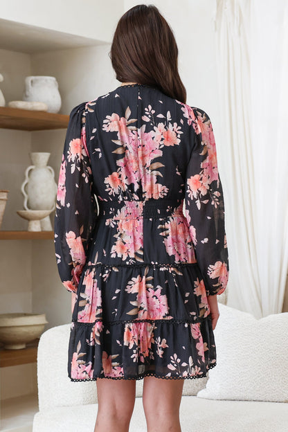 Audrey Mini Dress - Delicately Detailed Tiered A-Line Dress in Odessa Print