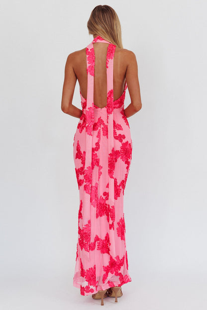 Cipriana Backless Halter Maxi Dress Embellished Pink