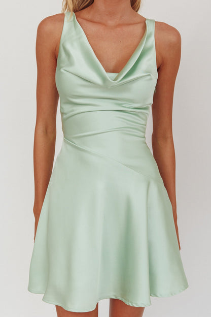 Brigid Cowl Neck Scoop Back Mini Dress Mint