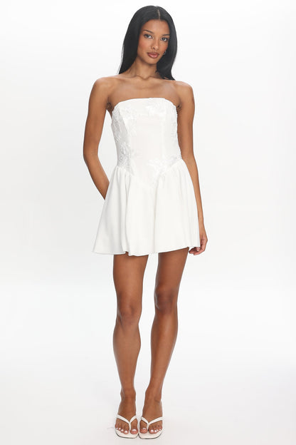 Fiora Basque Waist Strapless Mini Dress White