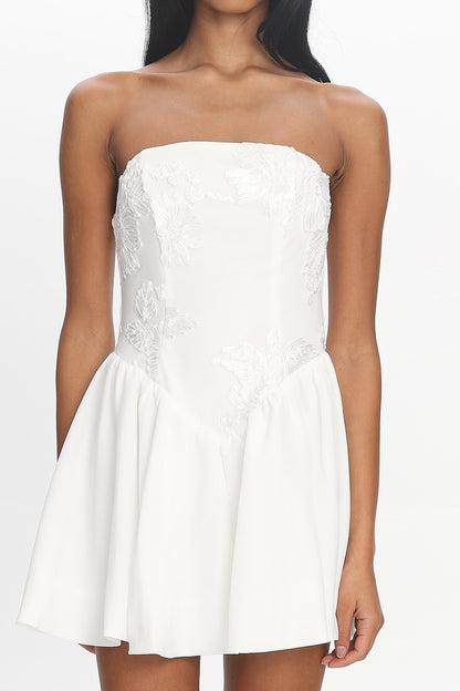 Fiora Basque Waist Strapless Mini Dress White