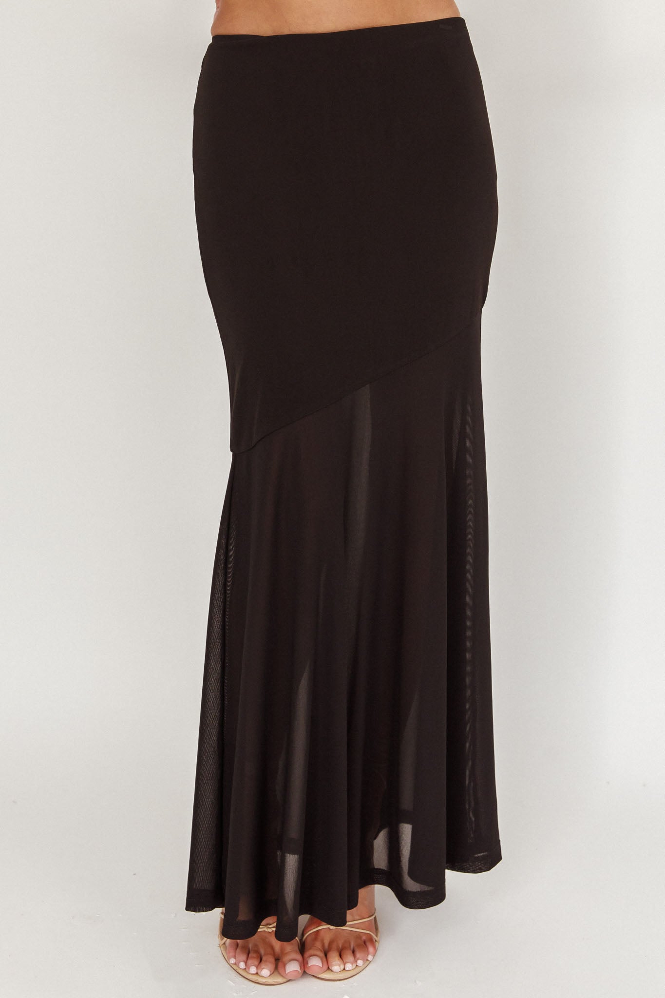 Somewhere New Half Sheer Maxi Skirt Black