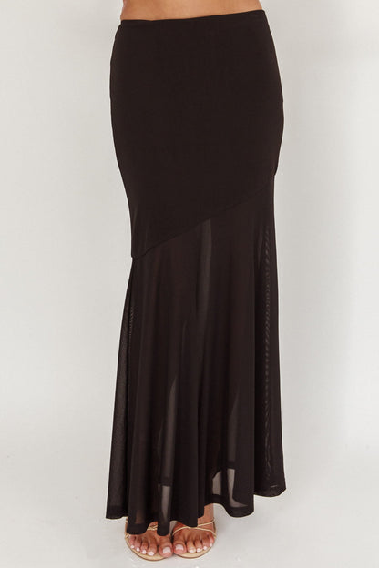 Somewhere New Half Sheer Maxi Skirt Black