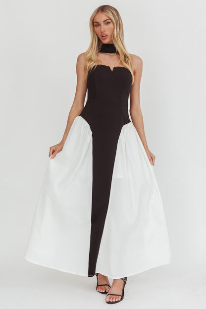Lennix Strapless Scarf  Maxi Dress Black/White