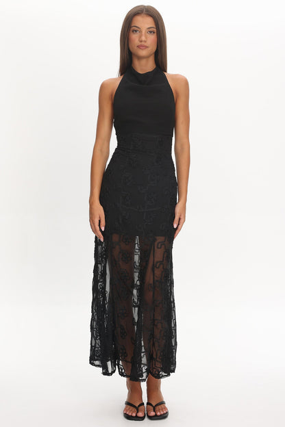 Savana Halterneck Embellished Maxi Dress Black