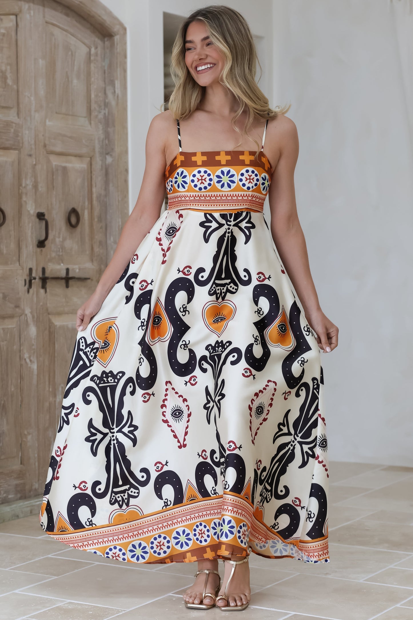 Bonita Maxi Dress - Spaghetti Strap Sun Dress in Belrae Print