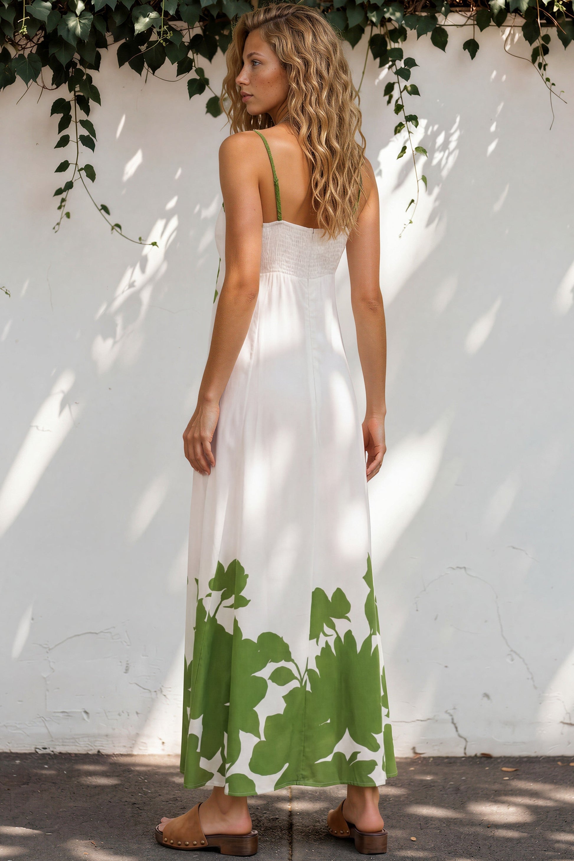 Bria Maxi Dress - Spaghetti Strap A-Line Cut Out Detail Dress in Clover Print