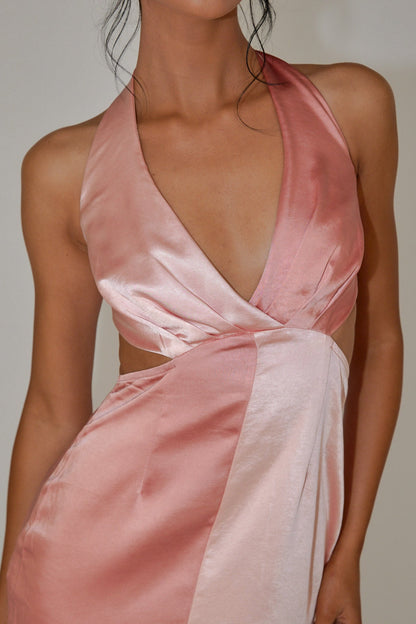 Harlequin Halterneck Satin Maxi Dress Blush