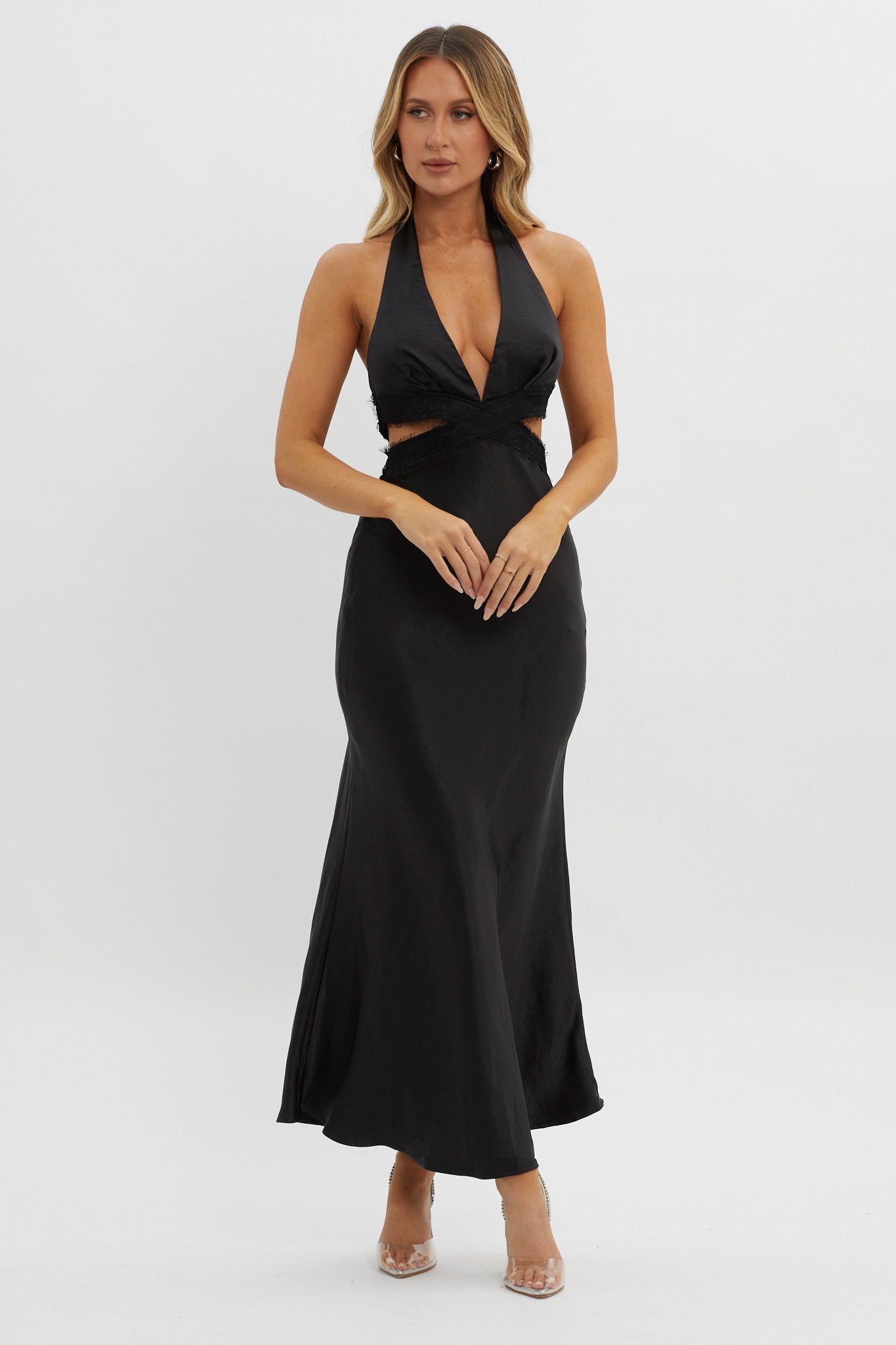 Of Your Dreams Cut-Out Halter Dress Black