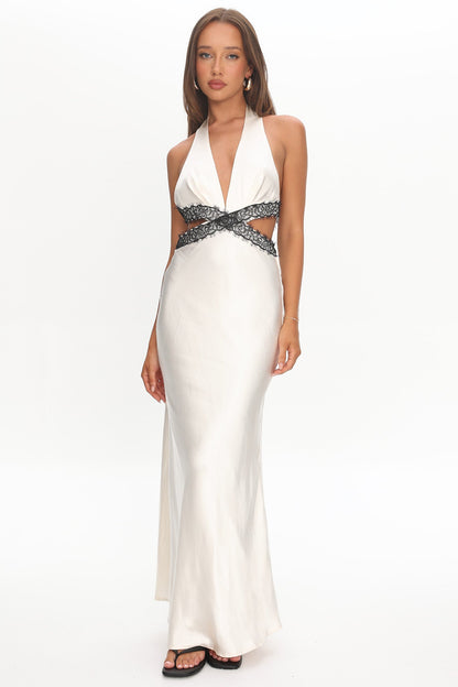 Of Your Dreams Cut-Out Halter Dress Oyster