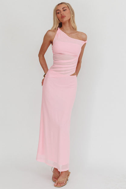 Lorely Ruched Bodice Twist Strap Maxi Dress Pink