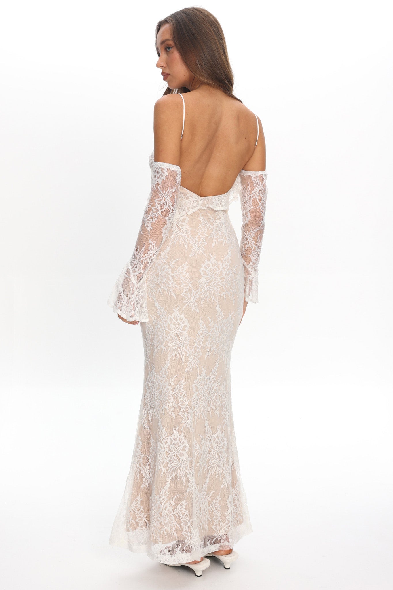 Zarah Off-Shoulder Sleeve Lace Maxi Dress White
