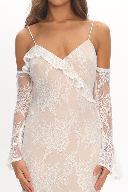 Zarah Off-Shoulder Sleeve Lace Maxi Dress White