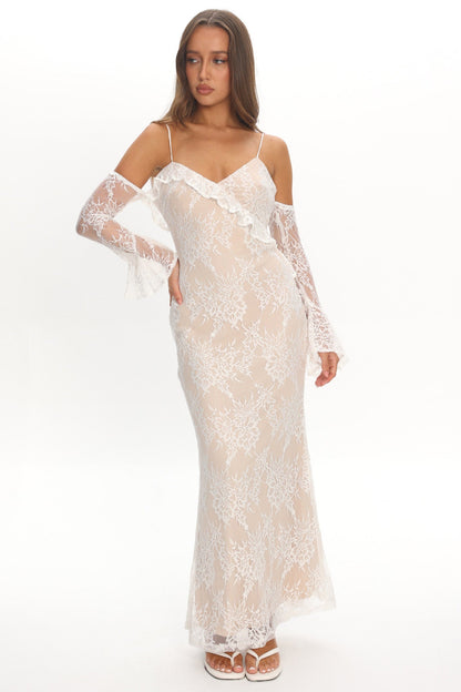 Zarah Off-Shoulder Sleeve Lace Maxi Dress White